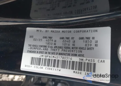 2025 Mazda Mazda3 2.5 S Preferred из США, поврежденный, VIN JM1BPACM4S1780316